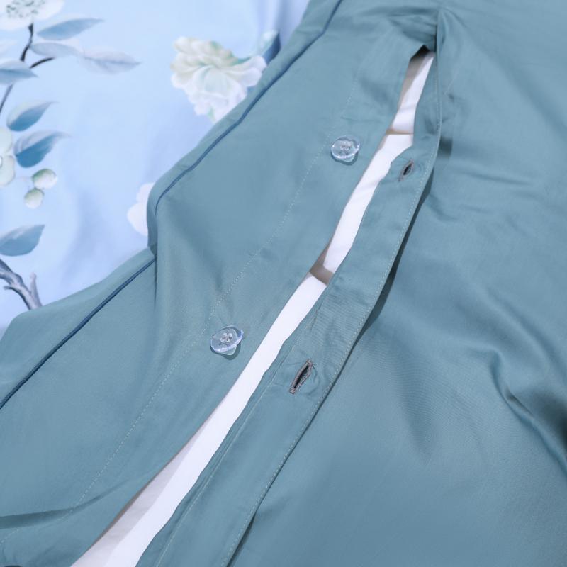 Egyptian Cotton Bedding Set | 78.7 - 90.6 in | Blue Floral Peacock Pattern | Soft Breathable 4-Piece Duvet Cover Set | Brick by Brick