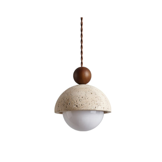 Travertine Dome Pendant Light | 5.9 x H 6.7 in | Natural Stone Glass Ceiling Fixture | Brick by Brick