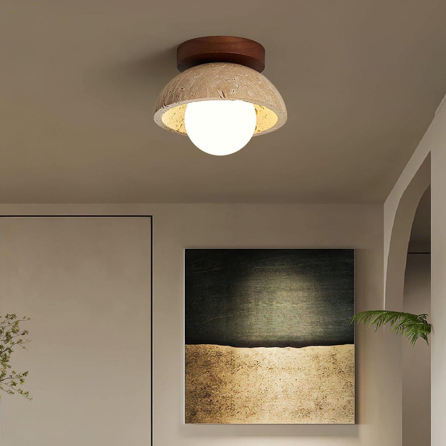 Minimalist Ceiling Light | Unisex | 5.9 x 3.7 in | Yellow Travertine | Flush Mount | Soft Ambient Glow | Brick by Brick