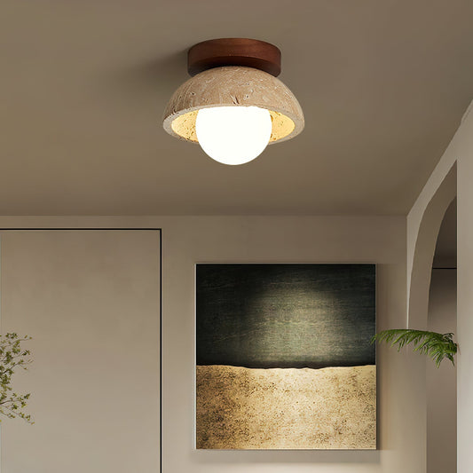 Minimalist Ceiling Light | Unisex | 5.9 x 3.7 in | Yellow Travertine | Flush Mount | Soft Ambient Glow | Brick by Brick