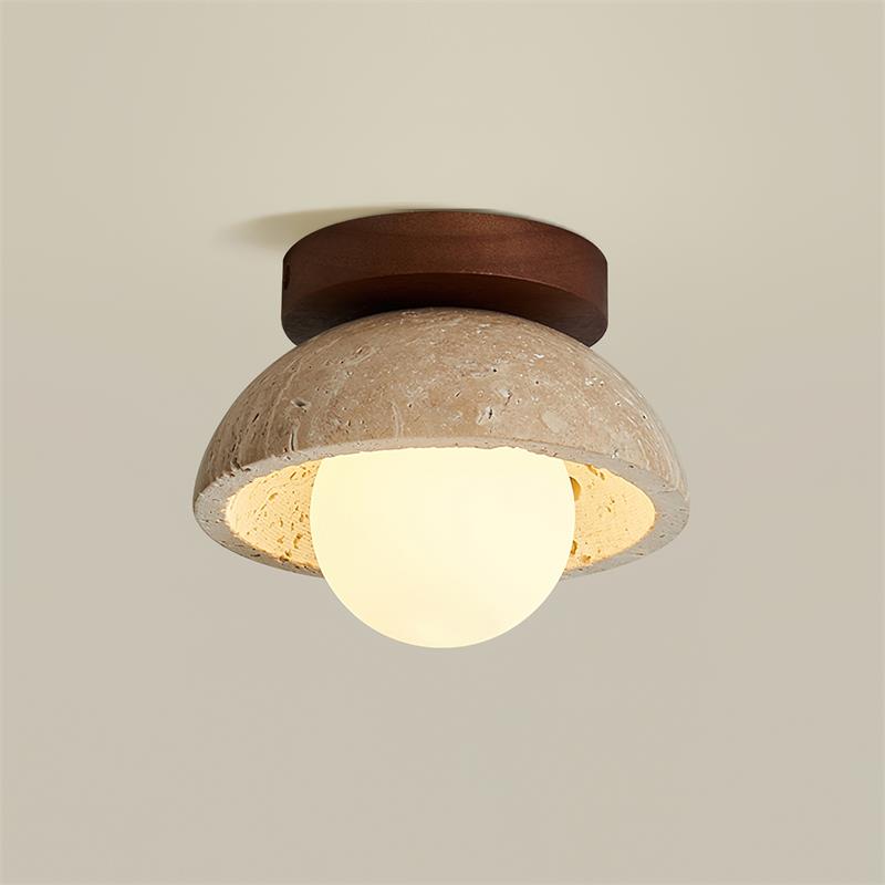 Minimalist Ceiling Light | Unisex | 5.9 x 3.7 in | Yellow Travertine | Flush Mount | Soft Ambient Glow | Brick by Brick