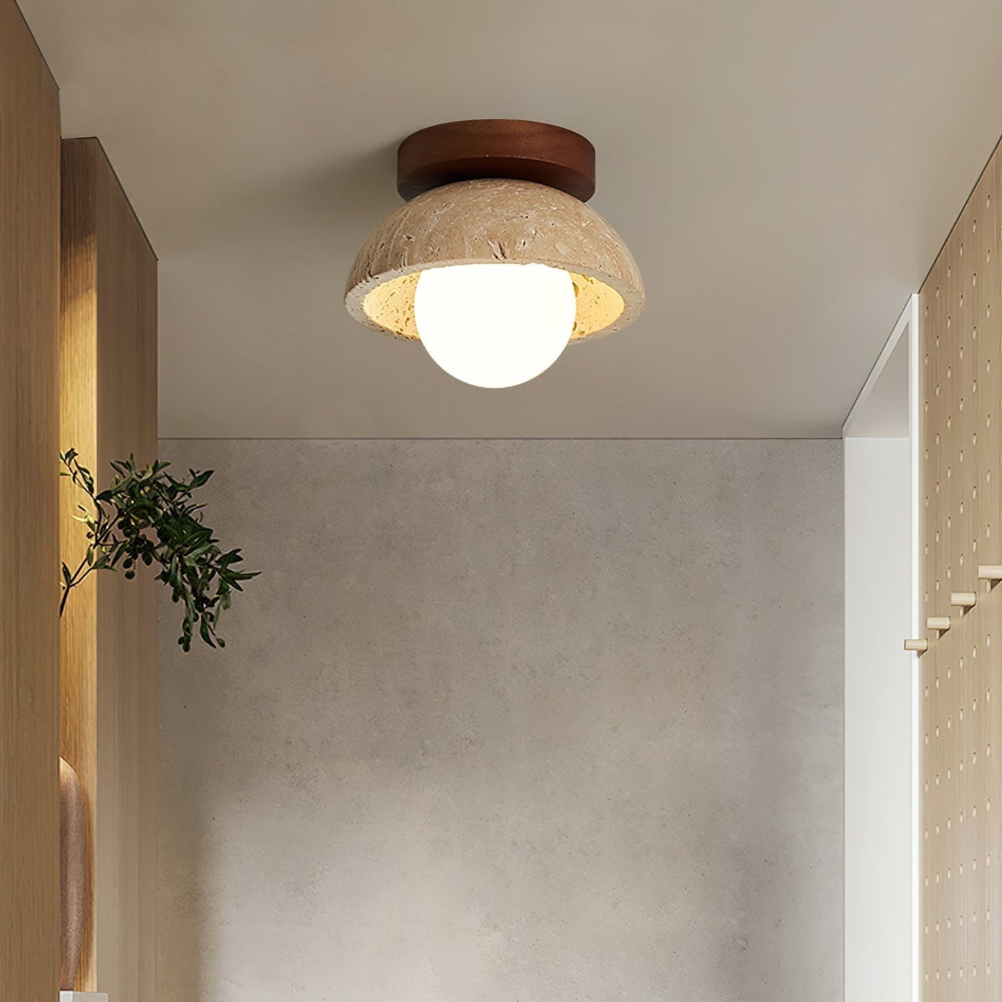 Minimalist Ceiling Light | Unisex | 5.9 x 3.7 in | Yellow Travertine | Flush Mount | Soft Ambient Glow | Brick by Brick