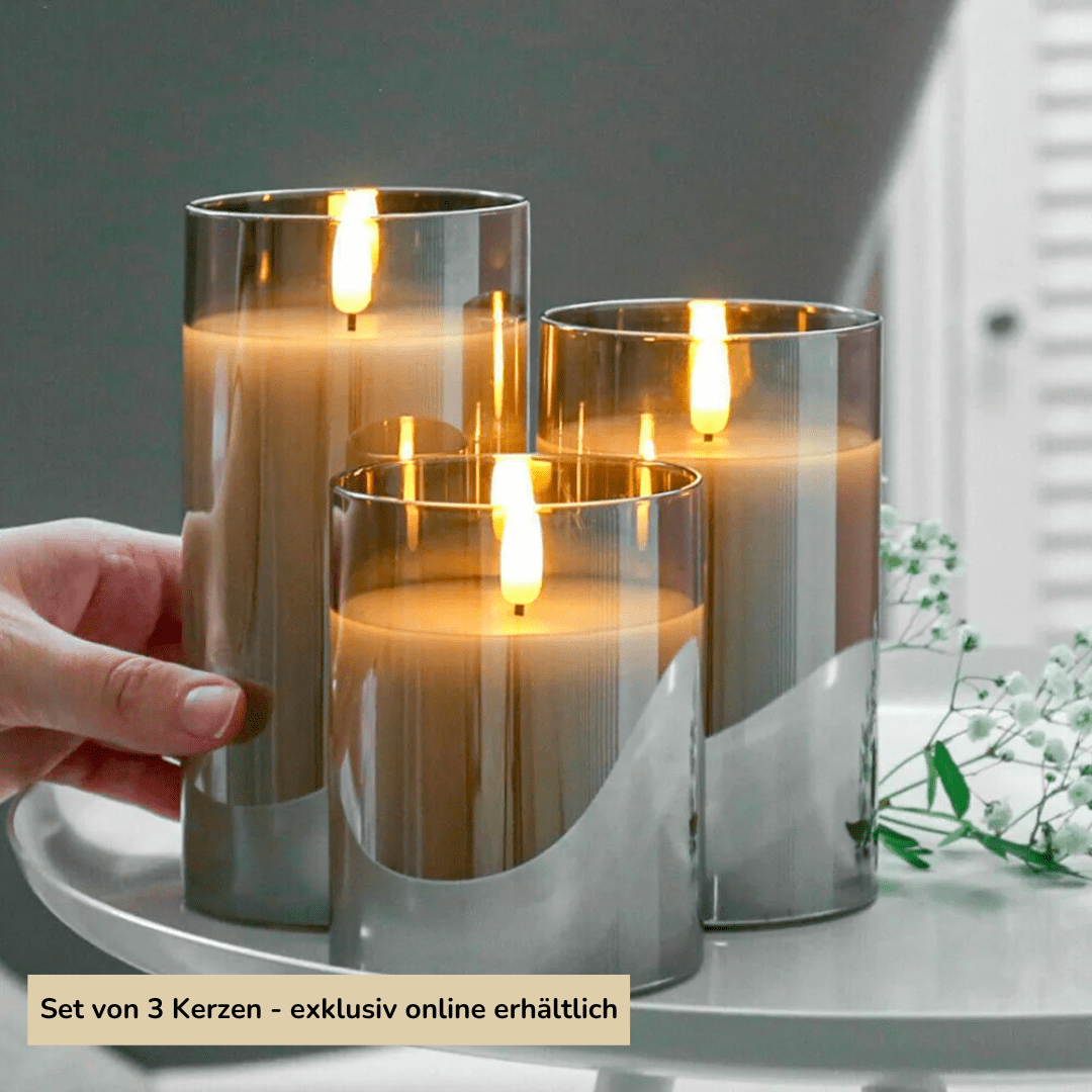 Flameless LED Candles | Table Lamp | 3-Piece Set | Realistic Flickering Glow | Metallic Finish | Brick by Brick
