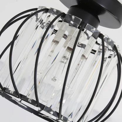 Modern Black Cage Ceiling Light | Iron Frame with Clear Glass Panels | E27 Bulb | Brick by Brick