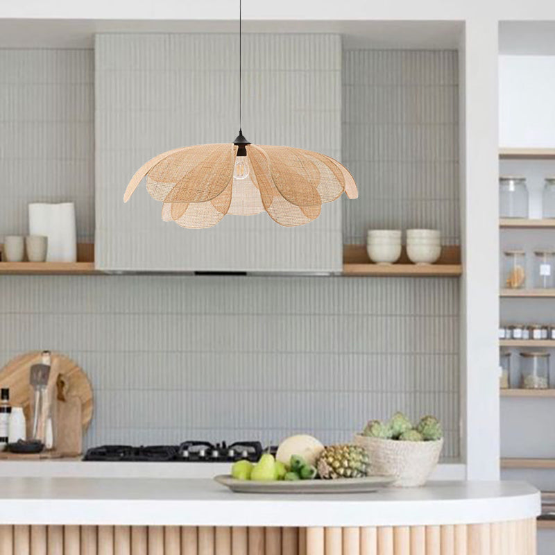 Rattan Petal Pendant Light | H11.02 in | Rustic Boho Ceiling Lamp | Natural Handmade Lighting | Brick by Brick