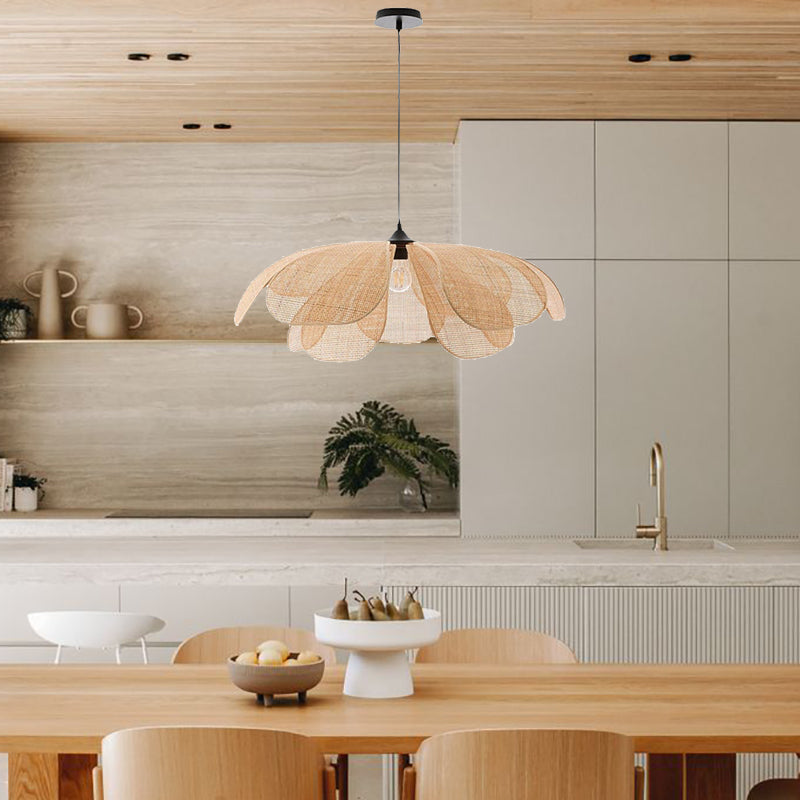 Rattan Petal Pendant Light | H11.02 in | Rustic Boho Ceiling Lamp | Natural Handmade Lighting | Brick by Brick