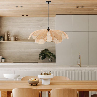 Rattan Petal Pendant Light | H11.02 in | Rustic Boho Ceiling Lamp | Natural Handmade Lighting | Brick by Brick