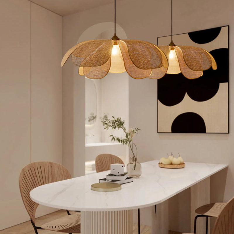 Rattan Petal Pendant Light | H11.02 in | Rustic Boho Ceiling Lamp | Natural Handmade Lighting | Brick by Brick