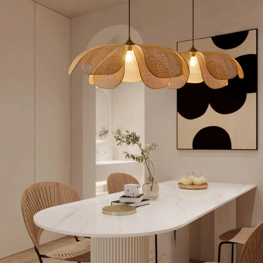 Rattan Petal Pendant Light | H11.02 in | Rustic Boho Ceiling Lamp | Natural Handmade Lighting | Brick by Brick
