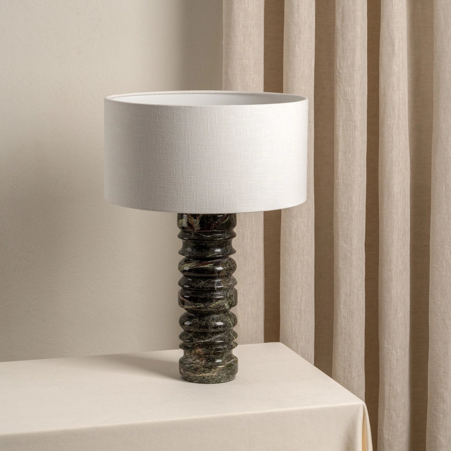 Renee Large Green Marble Table Lamp | Elegant Bedside Lamp | 24 Handmade White Linen Shade | Brick by Brick London 0