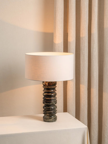 Renee Large Green Marble Table Lamp | Elegant Bedside Lamp | 24 Handmade White Linen Shade | Brick by Brick London 2