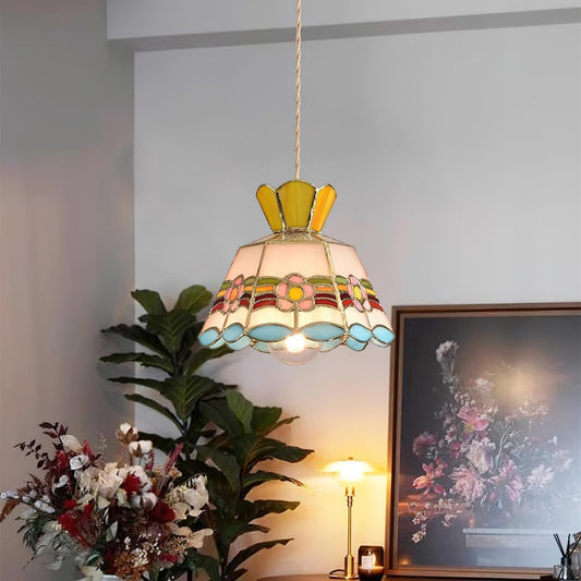 Garden Pendant Lights Glass | 9.1 x 6.9 in | Stained Glass Floral Motif Vintage Ceiling Lamp | Adjustable Cord | Brick by Brick