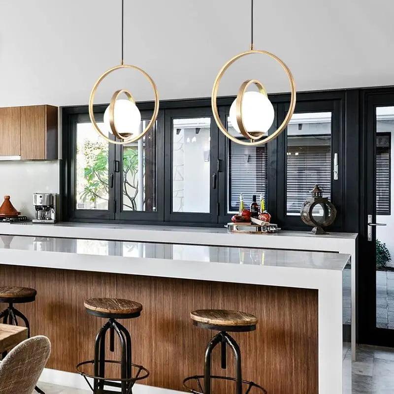 Rotating Pendant Lamp | H 12.5 or 17.7 in | Gold Finish | Two or Three Ring Rotating LED Pendant | Brick by Brick