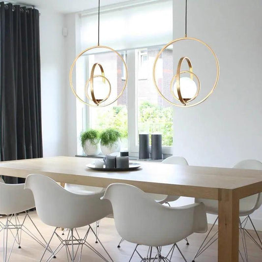 Rotating Pendant Lamp | H 12.5 or 17.7 in | Gold Finish | Two or Three Ring Rotating LED Pendant | Brick by Brick