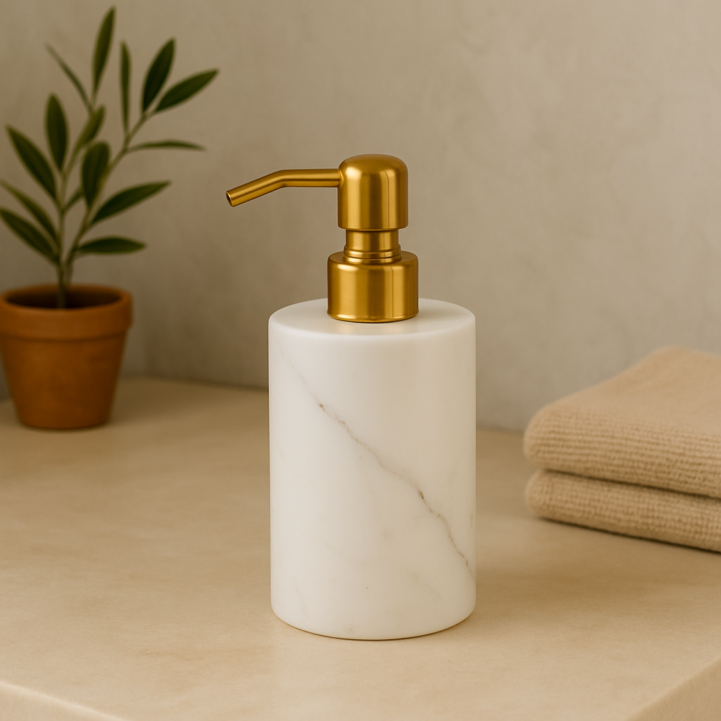 Luxury Marble Soap Dispenser | 2.8 in × 2.8 in × 7.1 in | Solid Natural Stone | Metal Pump | Brick by Brick