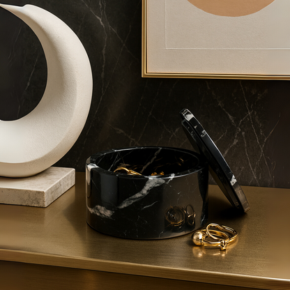 Nero Marquina Marble Jewelry Box |  5.9 × 3 in | Black Stone | White Veining | Brick by Brick