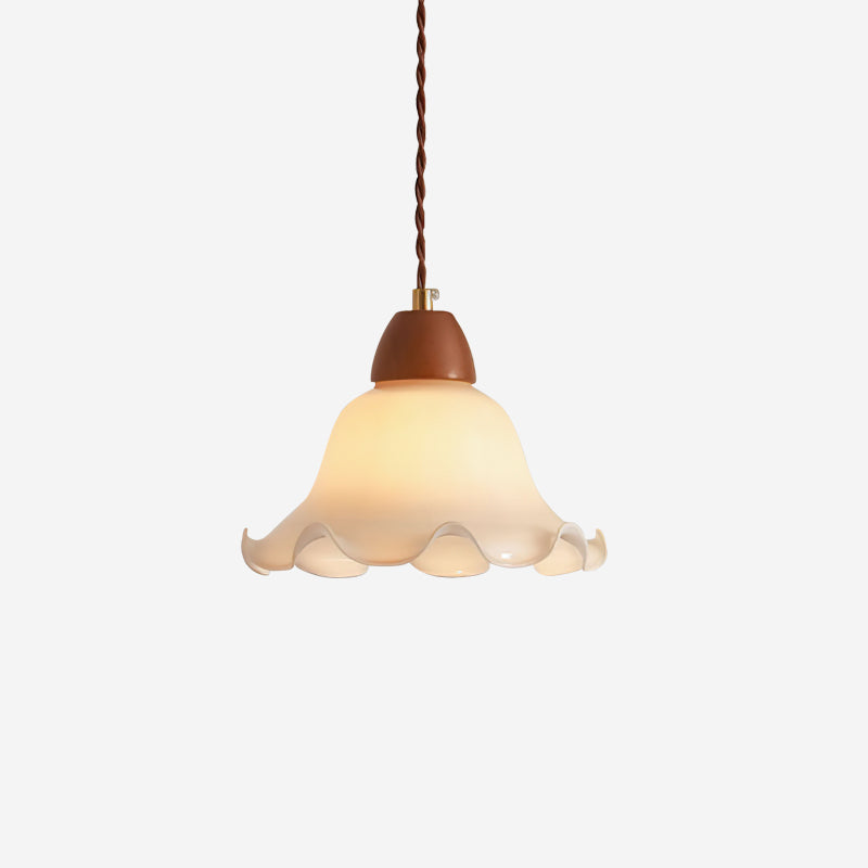 Retro Glass Pendant Light | 8.6 x 7.1 in | Wavy Glass Shade | Walnut Finish | E26/E27 Bulb | Adjustable Cord | Brick by Brick