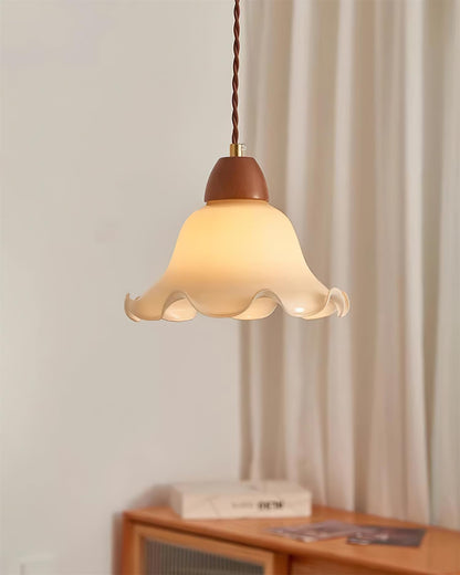 Retro Glass Pendant Light | 8.6 x 7.1 in | Wavy Glass Shade | Walnut Finish | E26/E27 Bulb | Adjustable Cord | Brick by Brick