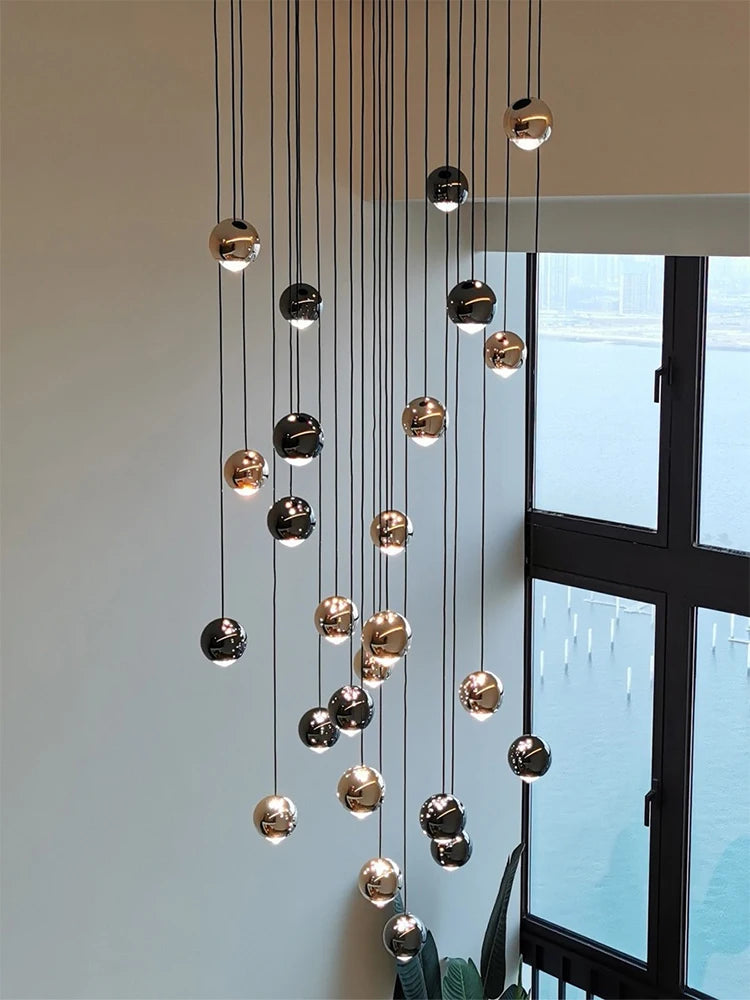 Modern Crystal Pendant Chandelier | H 59.1 - 98.4 in | Black Gold LED Ceiling Light | Luxury Lighting | Brick by Brick