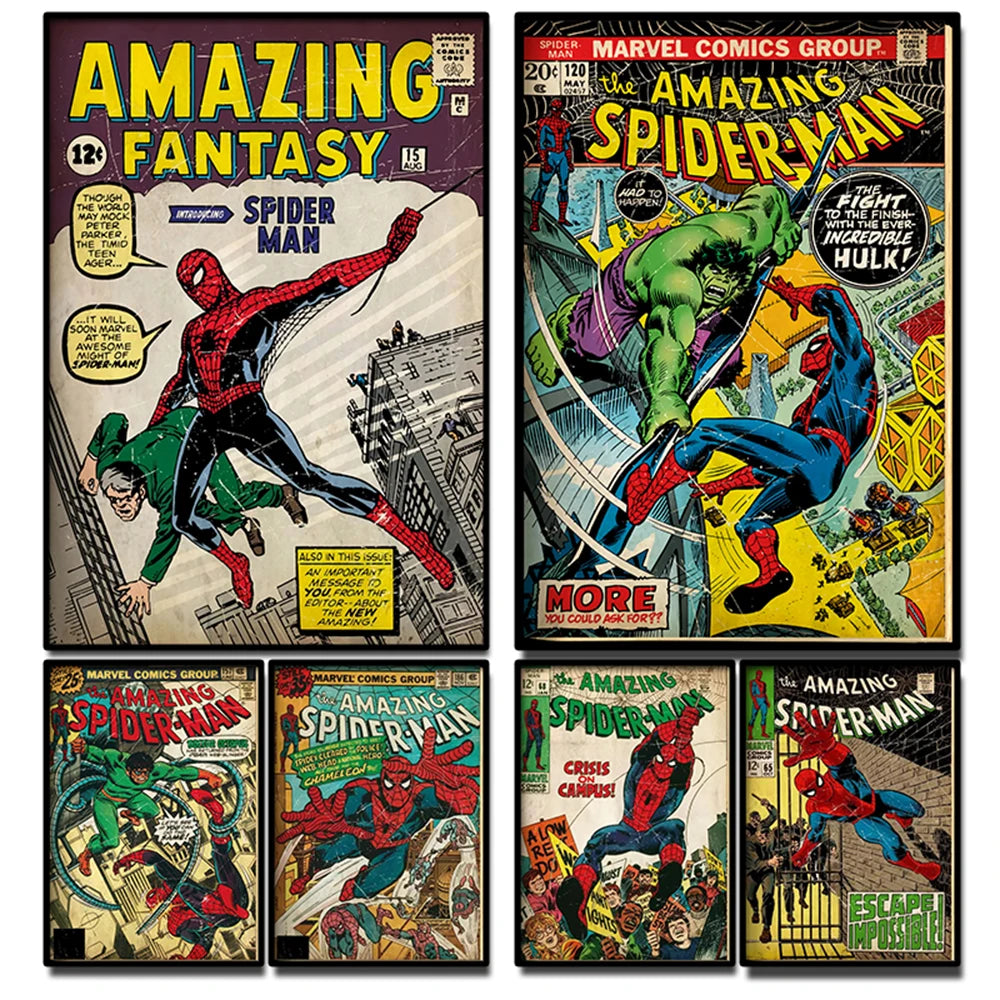 Spider-Man Canvas Wall Art | 5.1 - 21.7 in | Retro Marvel Superhero Poster | Unframed | Brick by Brick