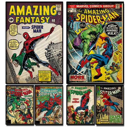 Spider-Man Canvas Wall Art | 5.1 - 21.7 in | Retro Marvel Superhero Poster | Unframed | Brick by Brick