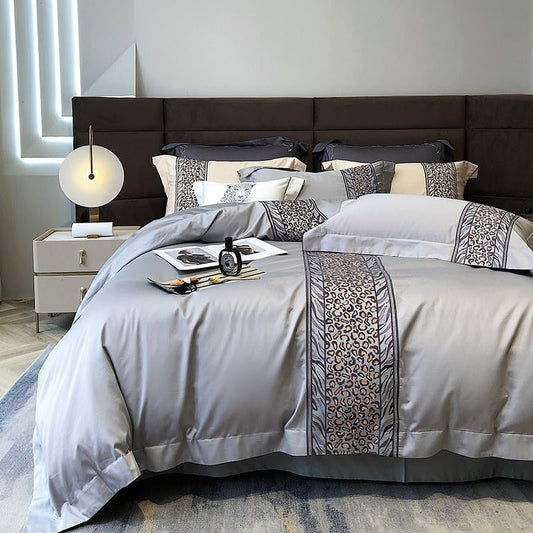 Egyptian Cotton Bedding Set | 86.6 or 90.6 in | Embroidered Design | Soft Durable Luxury Duvet Cover Set | Brick by Brick