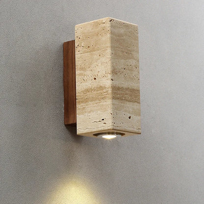 Wabi Sabi Marble Wall Lamp | 2.5 x 6.3 in | LED Bedside Sconce Light | Travertine Wood Design for Bedroom Living Room | Brick by Brick