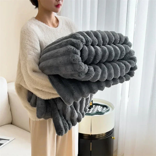 Cozy Fleece Throw Blanket | Checked Faux Lambswool | Ultra Soft Winter Blanket | Brick By Brick