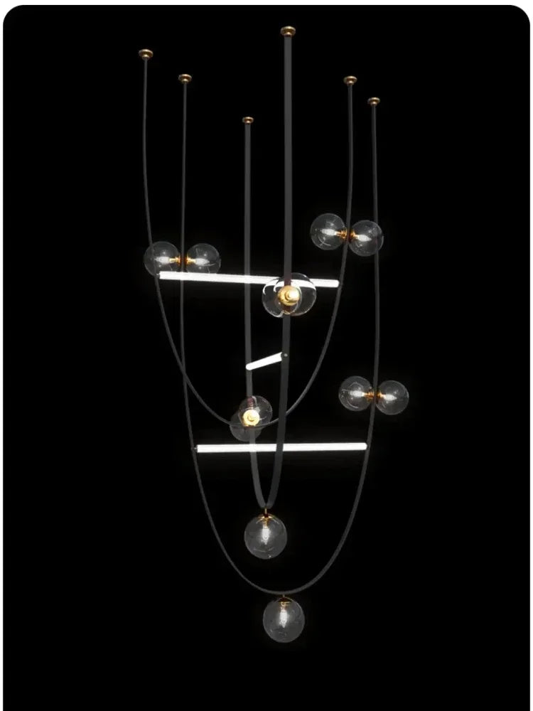 Modern Glass Ball Chandelier | Leather Strap Pendant Light | 6-Light Hanging Lamp for Dining & Living Room | Brick by Brick