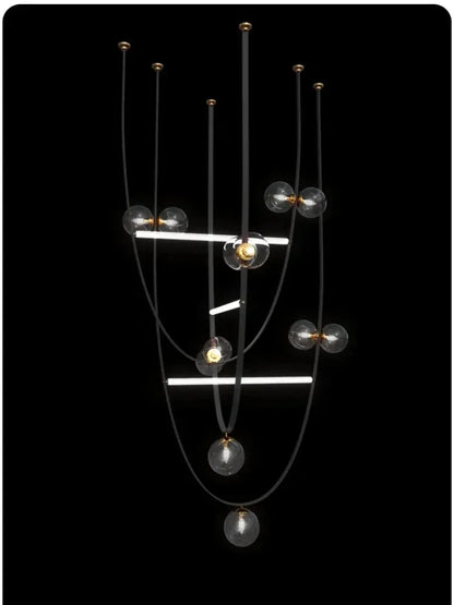 Modern Glass Ball Chandelier | Leather Strap Pendant Light | 6-Light Hanging Lamp for Dining & Living Room | Brick by Brick