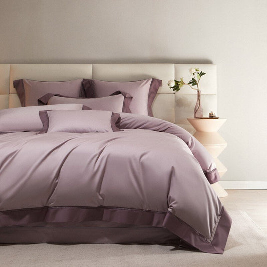 Egyptian Cotton Bedding Set | 78.7 - 86.6 in | Mauve Two-Tone Design | Soft Breathable Duvet Cover | Brick by Brick