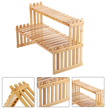 Compact Wooden Display Shelf | 18.5 × 8.3 × 11.8 in | 2-Tier Desk Organizer | Plant Stand | Brick by Brick