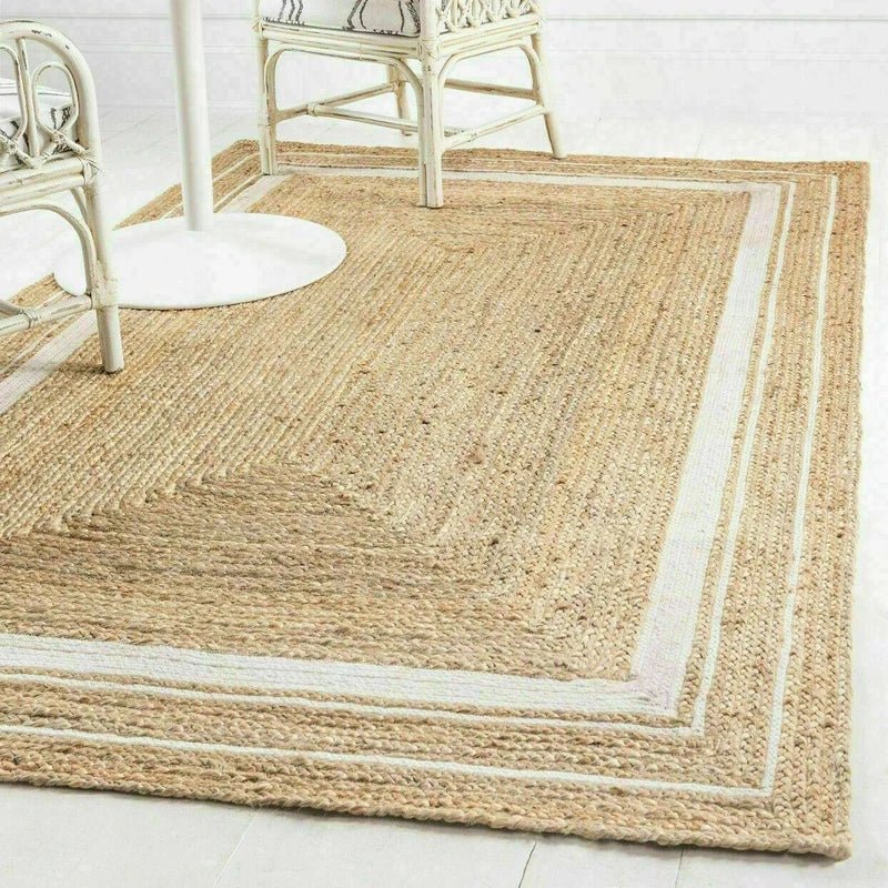 Textured Jute Rug | 15.7" x 23.6" to 47.2" x 82.7" | Black & White Border | Area Rug | Natural Durable Weave | Brick by Brick