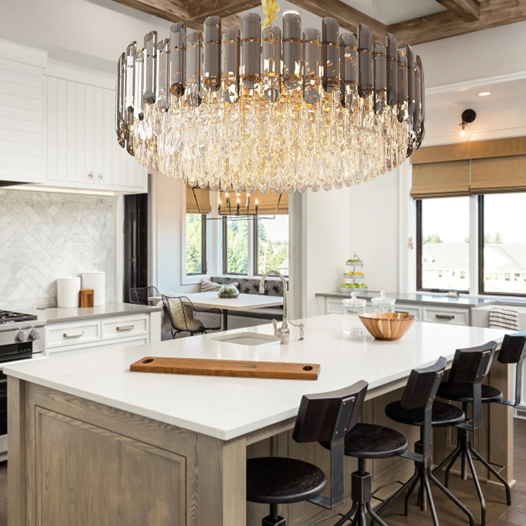 Crystal Chandelier | 15.7 × 29.9 in | 4-Layer Modern Pendant Light | Adjustable Ceiling Lamp with 3 Lights | Brick by Brick