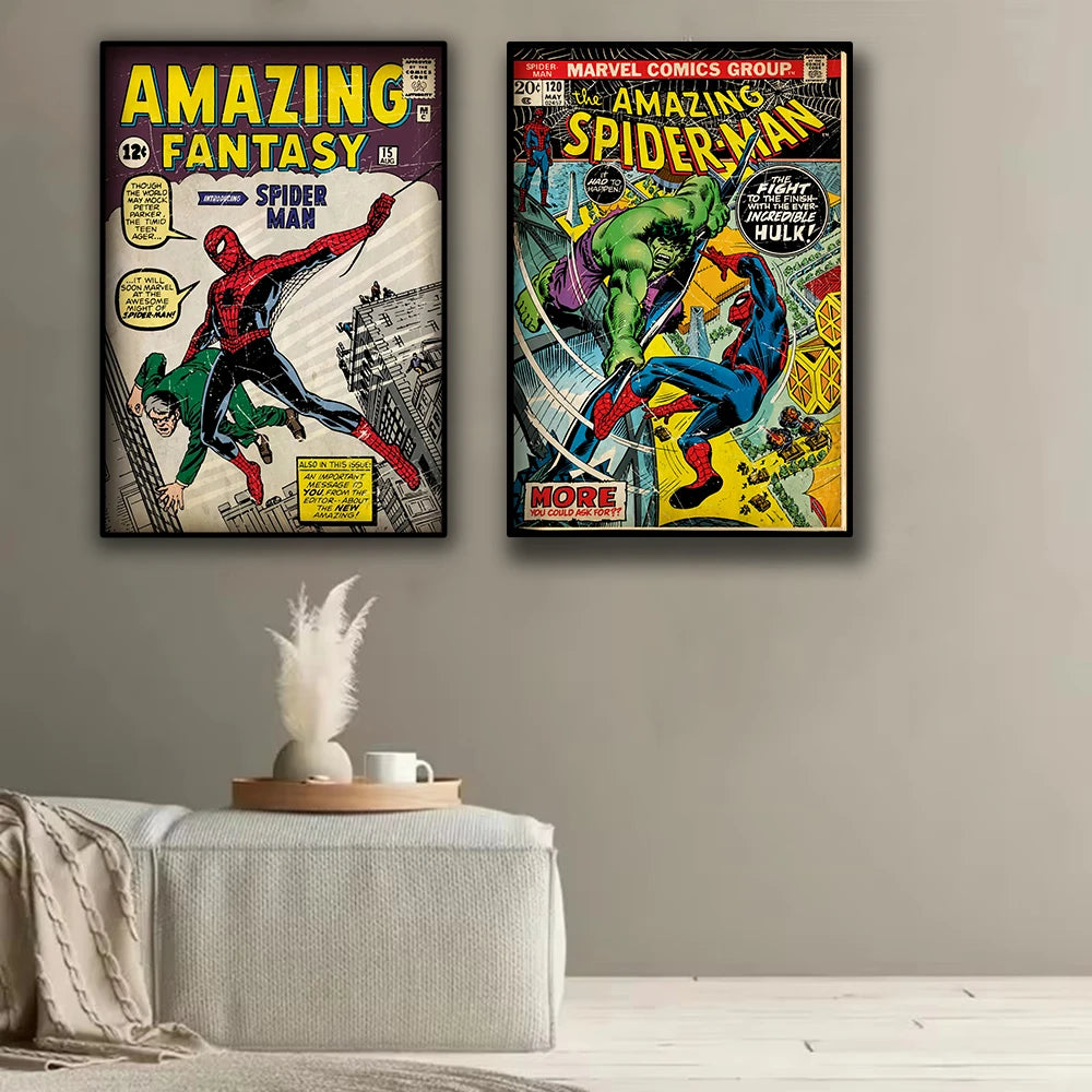 Spider-Man Canvas Wall Art | 5.1 - 21.7 in | Retro Marvel Superhero Poster | Unframed | Brick by Brick