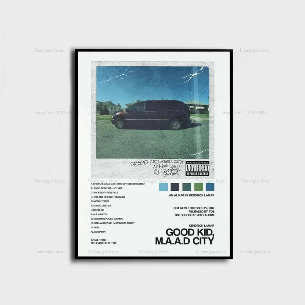 Kendrick Lamar Album Canvas Wall Art | 7.9 - 19.7 in | Good Kid Maad City Poster | Hip Hop Music Decor | Unframed | Brick by Brick