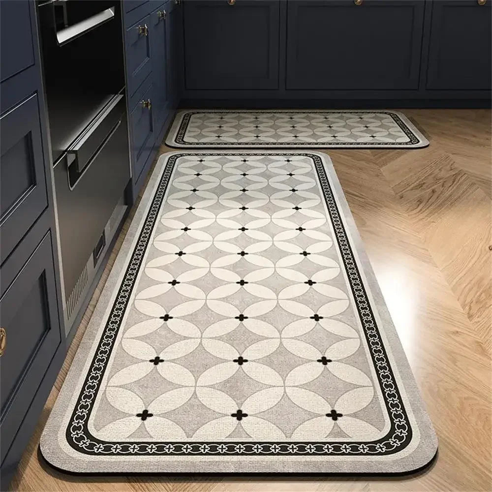 Retro Tile Kitchen Mat | Non-Slip Crystal Velvet Rug | Absorbent Washable Entryway Carpet | Brick by Brick