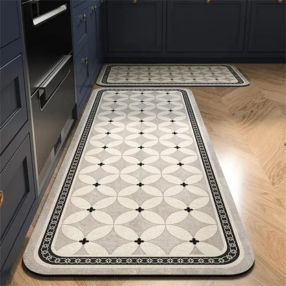 Retro Tile Kitchen Mat | Non-Slip Crystal Velvet Rug | Absorbent Washable Entryway Carpet | Brick by Brick