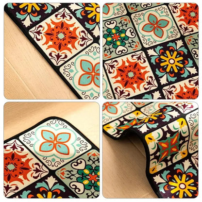 Retro Tile Kitchen Mat | Non-Slip Crystal Velvet Rug | Absorbent Washable Entryway Carpet | Brick by Brick