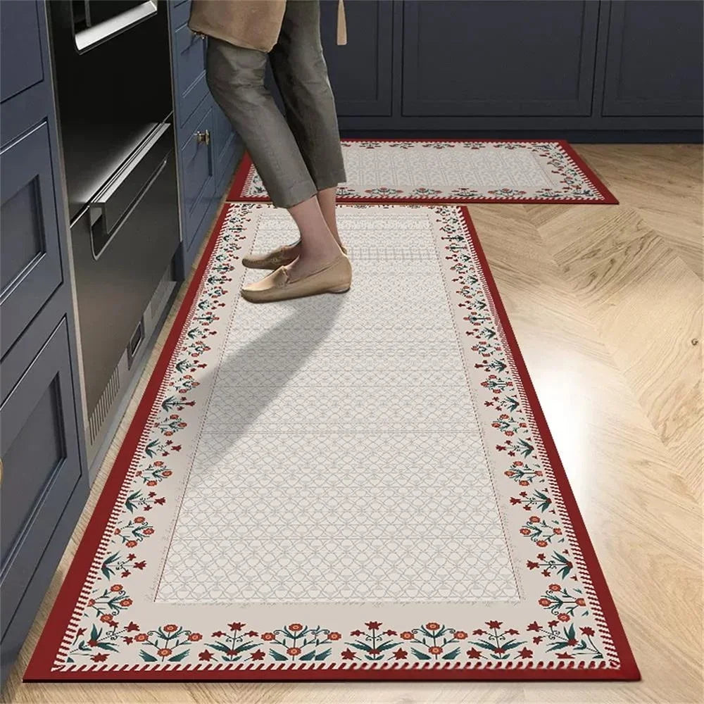 Retro Tile Kitchen Mat | Non-Slip Crystal Velvet Rug | Absorbent Washable Entryway Carpet | Brick by Brick