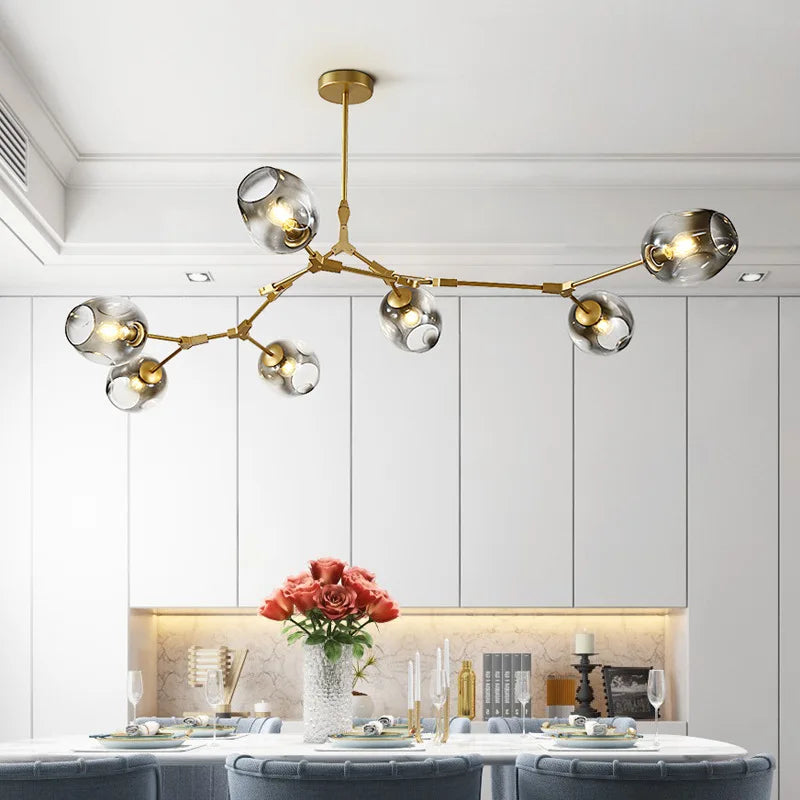 Glass Chandelier | 42.3 - 86.6 in | Modern Pendant Lamp | E27 Bulb Fixture | Adjustable Multi-Head Lighting | Brick by Brick