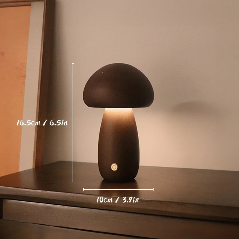 Wooden Mushroom Lamp | H4.1 - H6.5 in | USB Rechargeable | Dimmable Decorative Light | Brick by Brick
