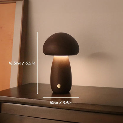 Wooden Mushroom Lamp | H4.1 - H6.5 in | USB Rechargeable | Dimmable Decorative Light | Brick by Brick