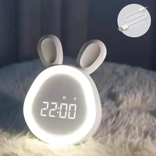 Kids Digital Alarm Clock | 4.2 × 3.6 × 5.4 in | Bunny Night Light Design | Cute LED Alarm Clock | Brick by Brick