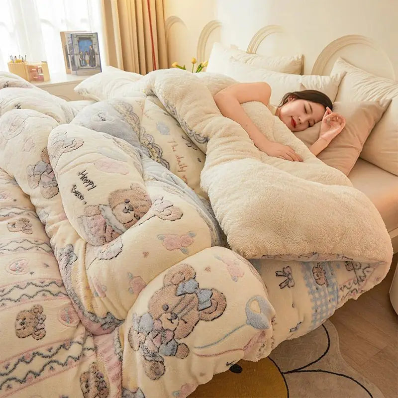 Winter Lamb Wool Blanket | 59 - 79 in | Super Warm Fiber Blanket | Thickened Comforter | Autumn & Winter Bedding | Brick by Brick