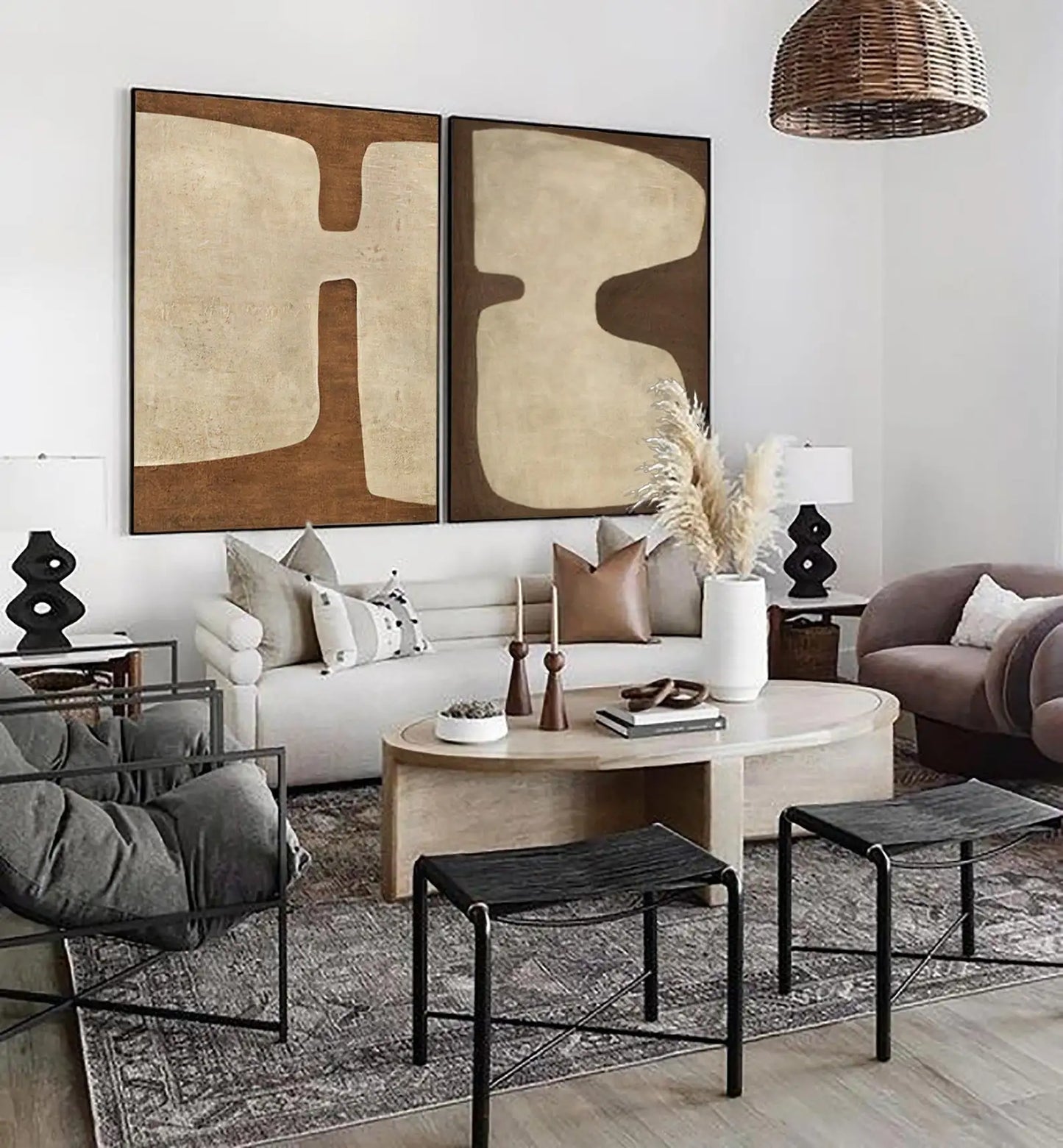 Brown Japandi Canvas Wall Art | 27.6 x 39.4 x 1 in | Modern Abstract Home Decor | Brick by Brick