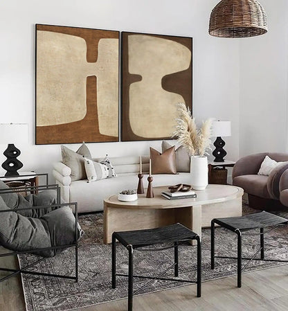 Brown Japandi Canvas Wall Art | 27.6 x 39.4 x 1 in | Modern Abstract Home Decor | Brick by Brick