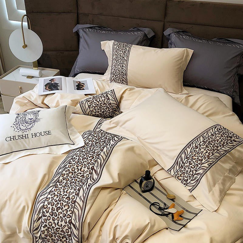 Egyptian Cotton Bedding Set | 86.6 or 90.6 in | Embroidered Design | Soft Durable Luxury Duvet Cover Set | Brick by Brick