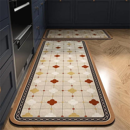 Retro Tile Kitchen Mat | Non-Slip Crystal Velvet Rug | Absorbent Washable Entryway Carpet | Brick by Brick
