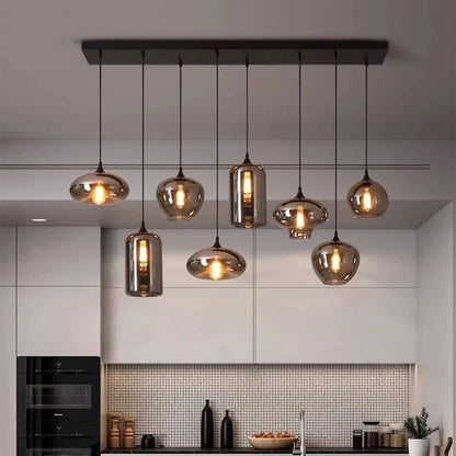 Contemporary LED Pendant Light |3-12 Heads | Glass & Iron | Remote & App Dimmable Chandelier | Brick by Brick